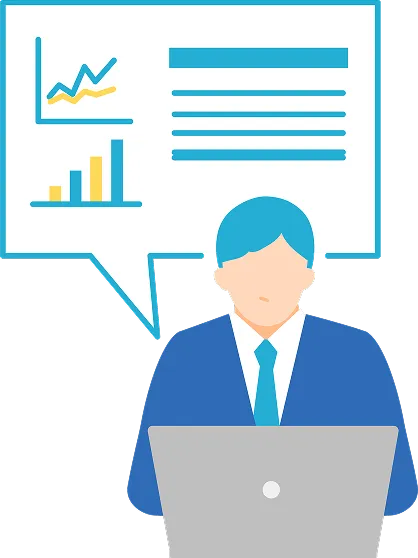 業務の課題を分析し、正しい情報を基に判断するイメージ