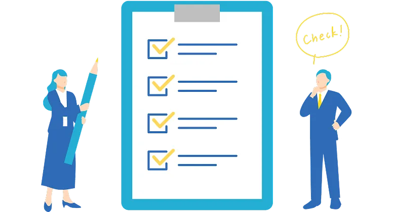 チェックリストをもとに重要ポイントを確認するビジネスシーンのイメージ